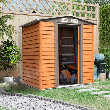 easycomfort casetta da giardino in acciaio e pp con prese d aria 197.5x160x178 201cm marrone