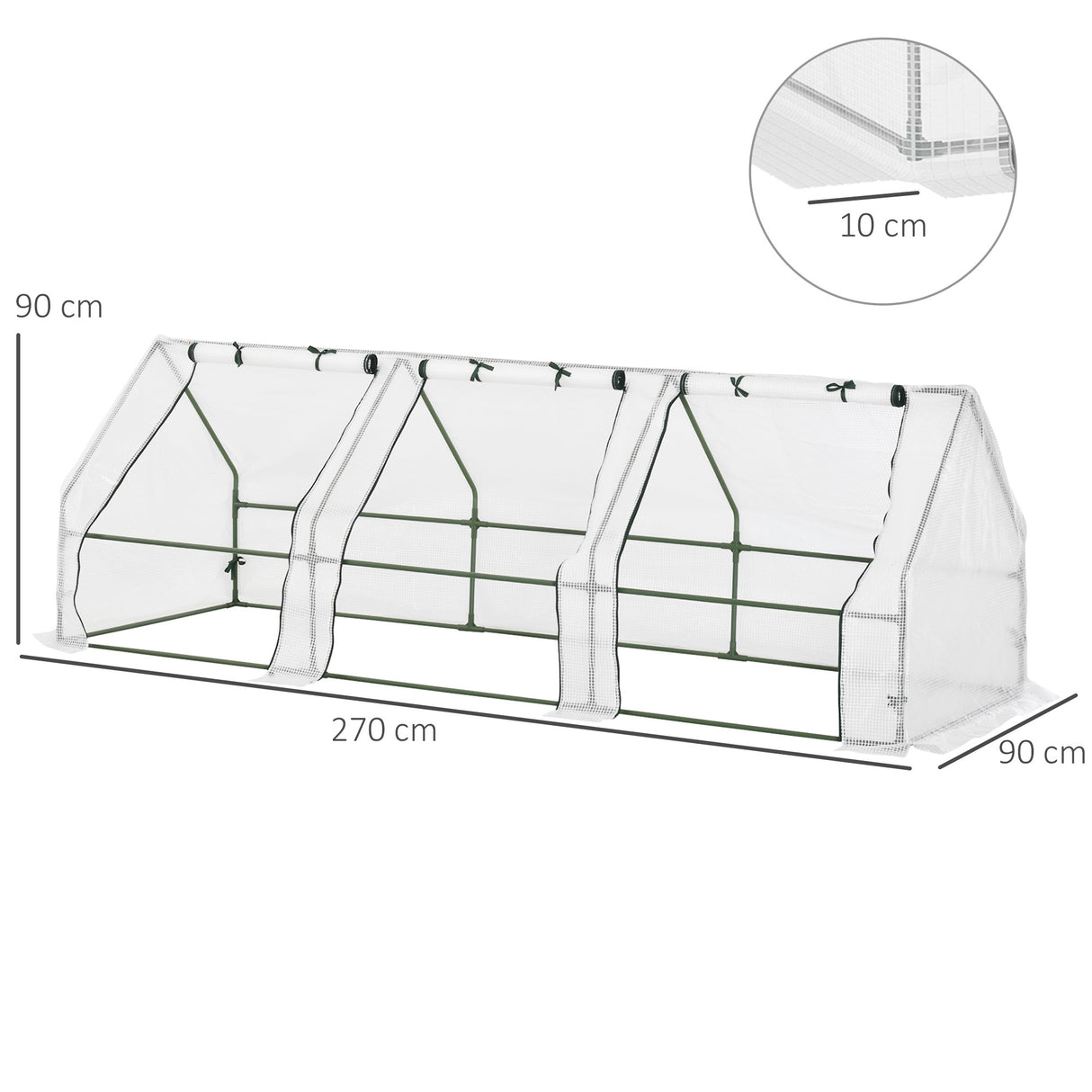 easycomfort easycomfort serra da giardino a tunnel in pe con bordi allungati e porte a cerniera 270x90x90 cm bianco