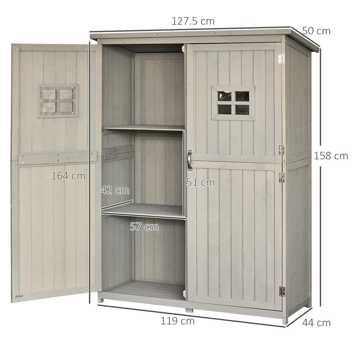 easycomfort casetta da giardino legno con porta doppia mensole e finestre 127.5x50x164cm