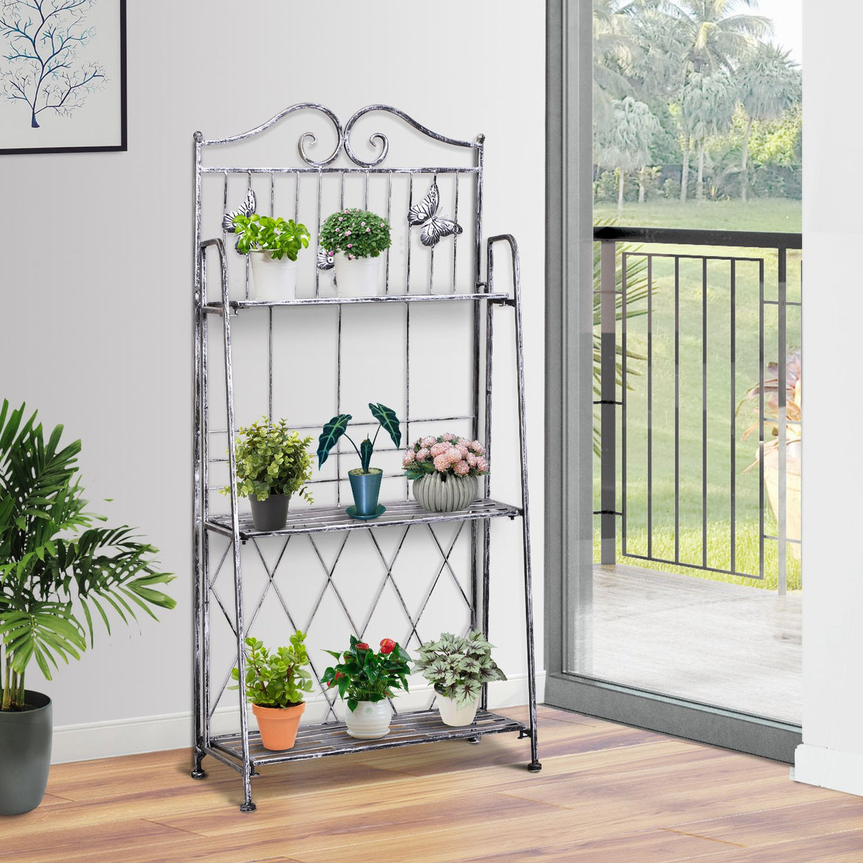 easycomfort easycomfort fioriera a scaffale a 3 ripiani da giardino balcone interno grigio argento 44 x 25 x96 cm