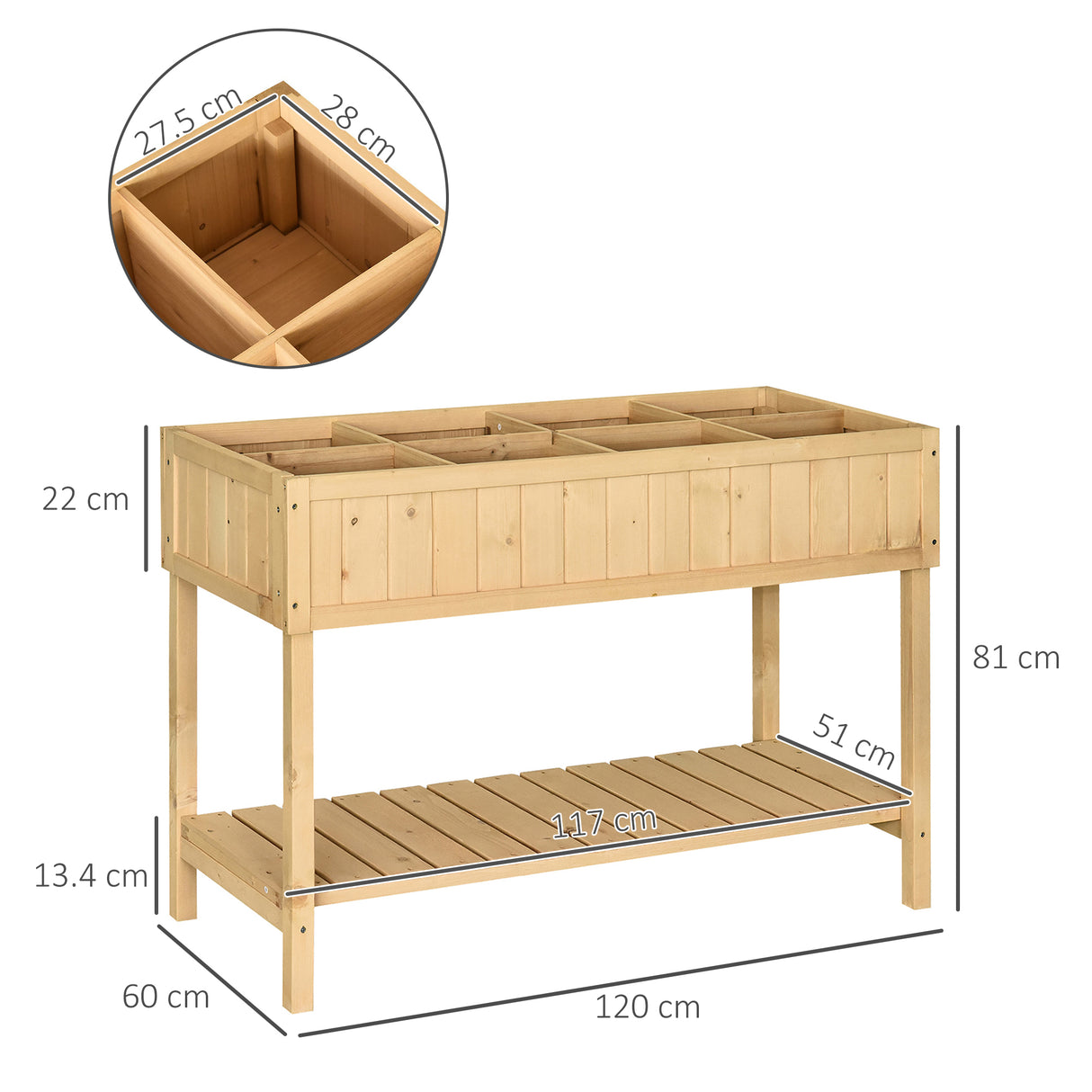 easycomfort easycomfort orto pensile urbano con 8 griglie e ripiano inferiore per piante da giardino 120x60x81cm legno