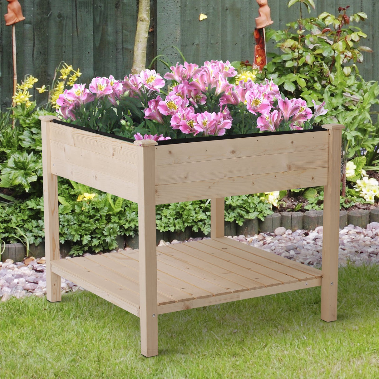 easycomfort easycomfort orto fioriera pensile urbano in legno con fodera in tessuto 91x91x81cm
