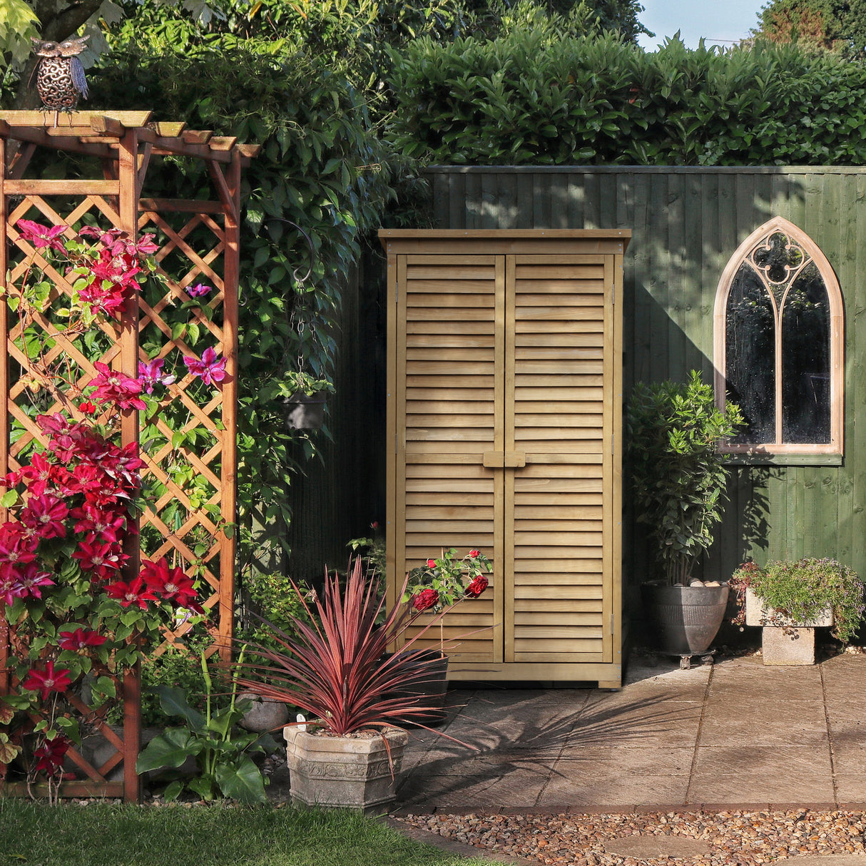 easycomfort armadio porta attrezzi da giardino impermeabile 3 ripiani in legno 87x46.5x160cm