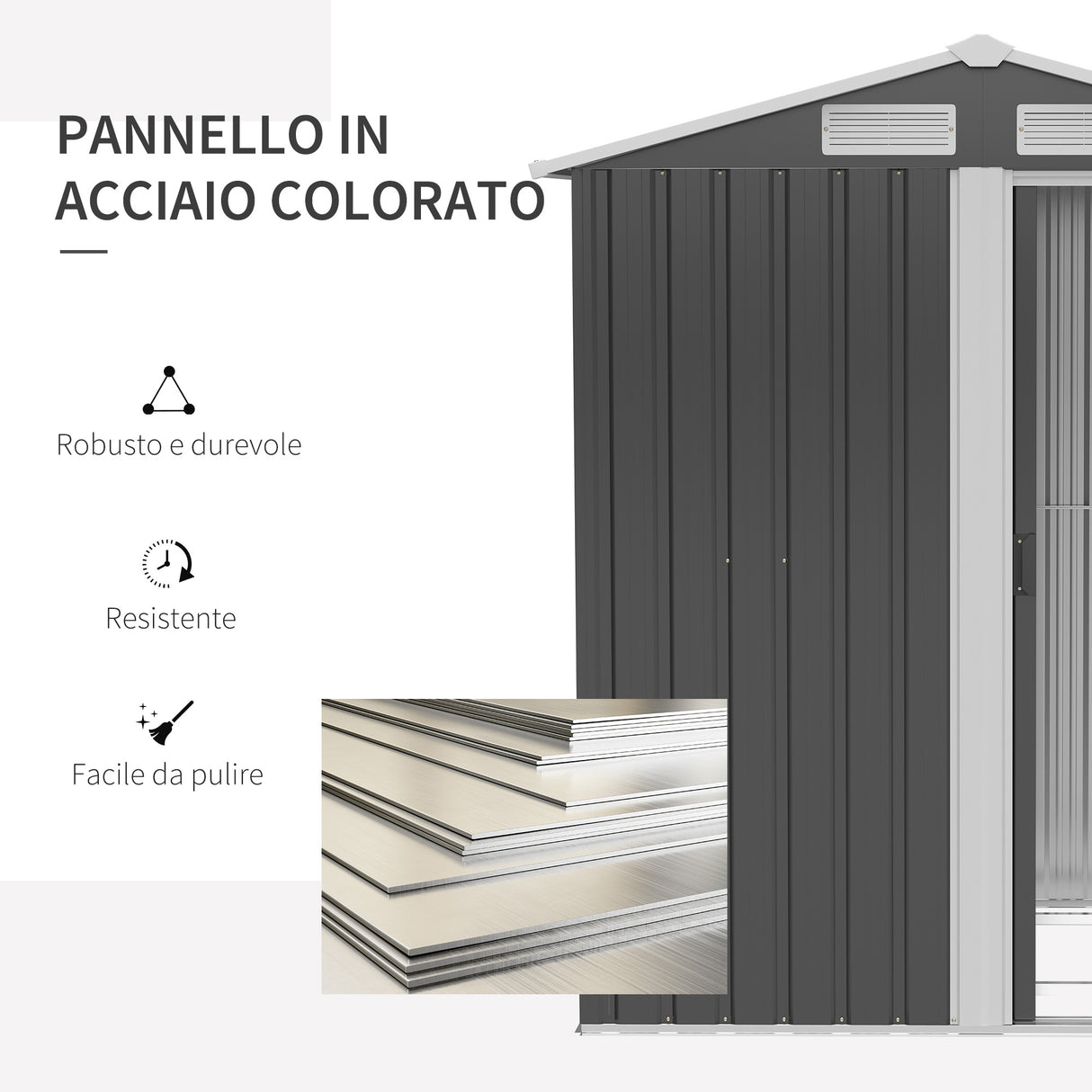 easycomfort casetta da giardino porta attrezzi in acciaio tetto inclinato e 4 prese d aria 152x132x188cm