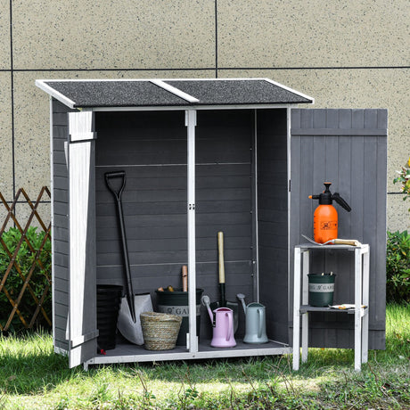 easycomfort easycomfort casetta in legno da giardino con 2 ante armadio da esterno porta attrezzi da giardino con uno sgabello 139x75x147160cm