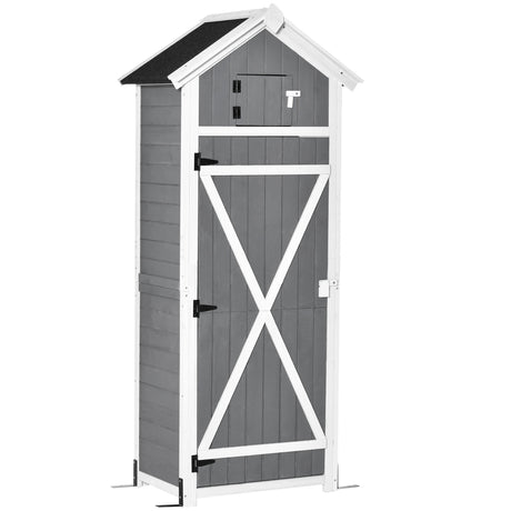 easycomfort casetta da giardino porta attrezzi in abete con ripiano rimovibile e tavolo da lavoro 78x52.5x182 cm grigia
