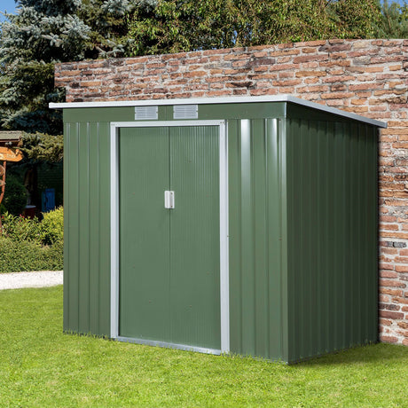 easycomfort casetta da giardino in acciaio con doppia porta scorrevole e prese d aria 213x130x173 cm verde