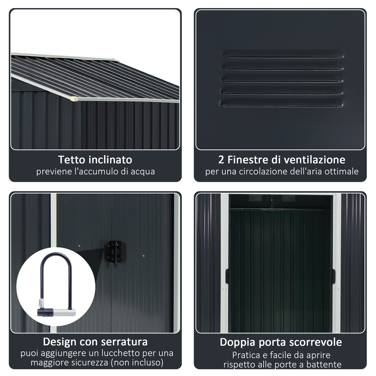 easycomfort capanno porta attrezzi 2 porte scorrevoli griglie ventilazione acciaio