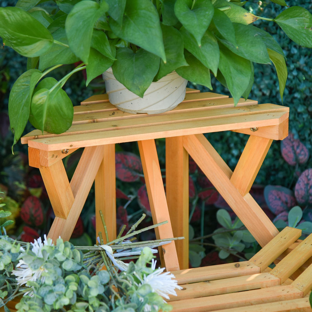 easycomfort easycomfort scaletta portavasi in legno angolare 3 mensole per giardino e casa