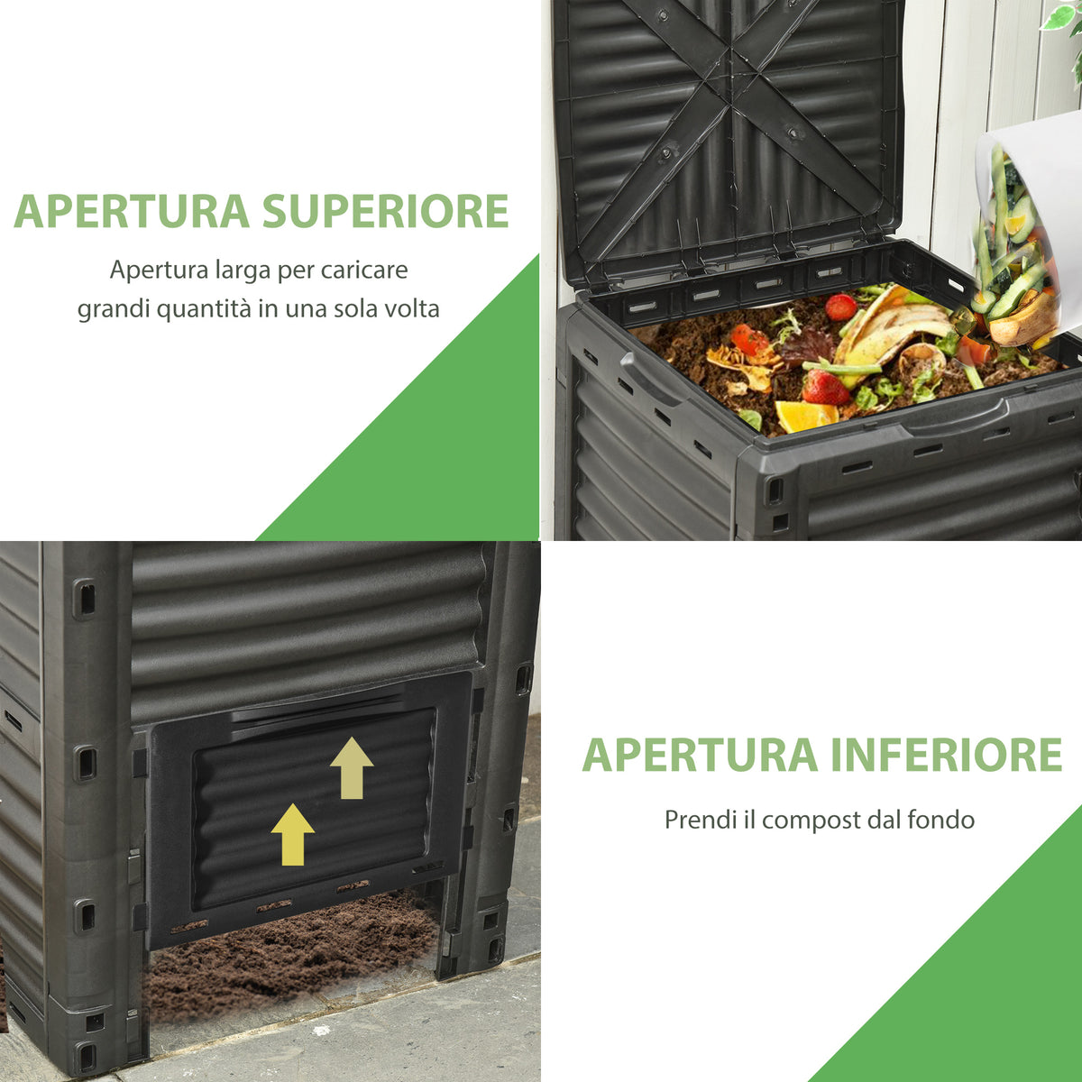 easycomfort easycomfort bidone per compostaggio 300l nero