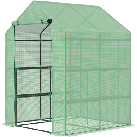 easycomfort serra da giardino con scaffali copertura in pe e porta avvolgibile 143x138x190 cm verde