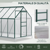 easycomfort serra da giardino in policarbonato 190x375x199cm con finestra apribile e porta scorrevole struttura in alluminio verde