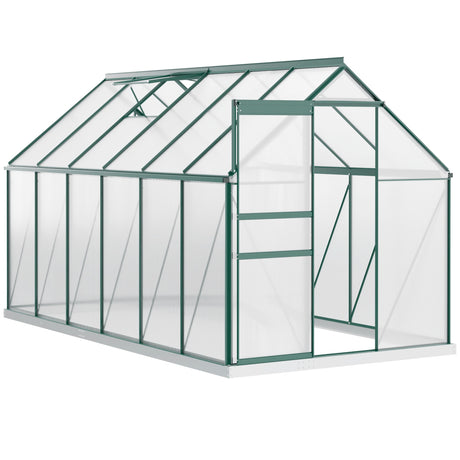 easycomfort serra da giardino in policarbonato 190x375x199cm con finestra apribile e porta scorrevole struttura in alluminio verde