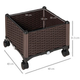 easycomfort fioriera da esterno in plastica con 4 ruote e disco auto irrigante 40x40x31.5cm
