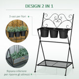 easycomfort portapiante in metallo pieghevole con 3 vasi e ripiano inferiore per casa e giardino 47x37x78.5cm nero