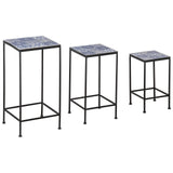 easycomfort portapiante floreale di metallo con superficie in piastrelle di ceramica 3 unita per giardino e balcone blu e nero
