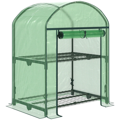 easycomfort mini serra da giardino con 2 ripiani in metallo e copertura in pe 69x49x92cm verde