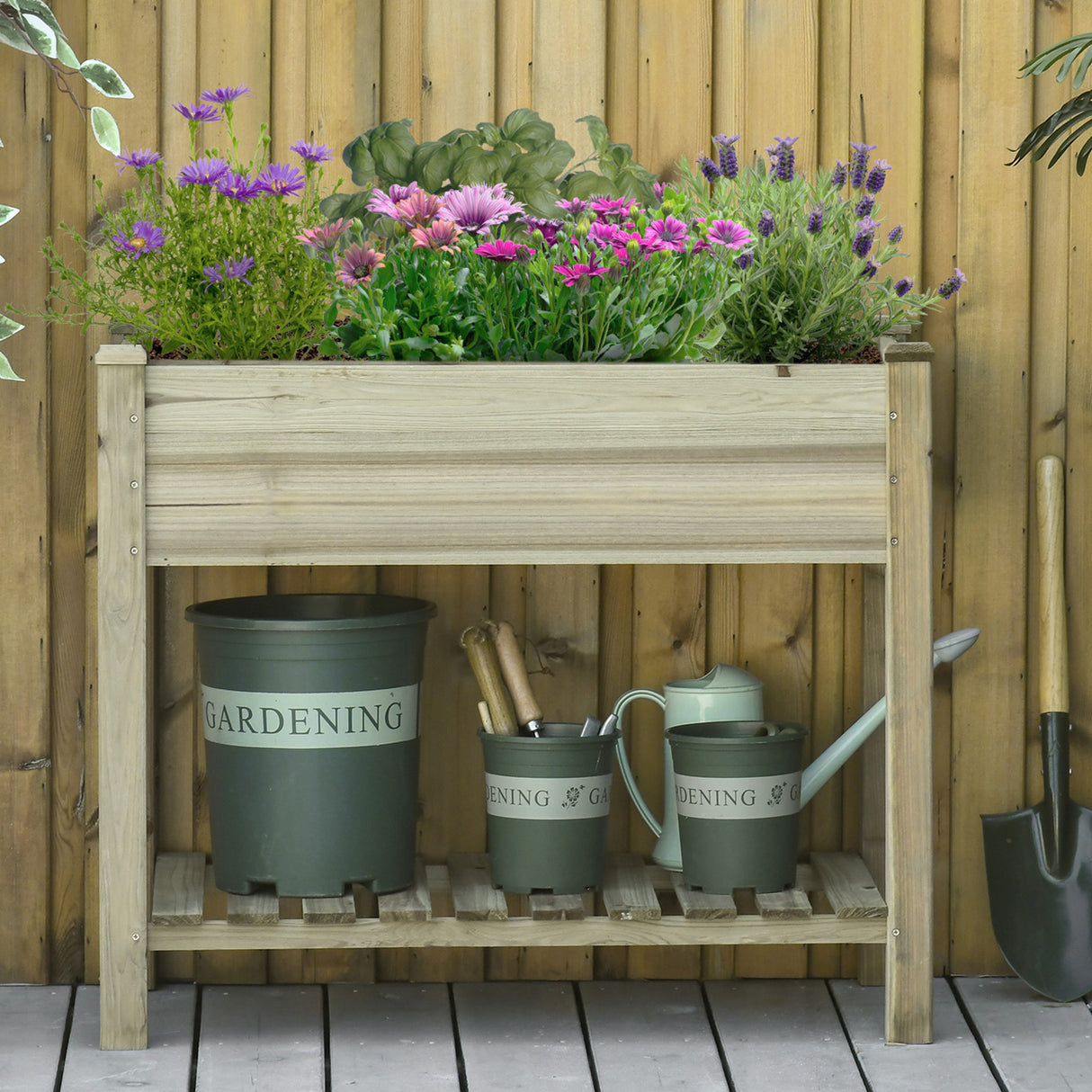 easycomfort fioriera rialzata in legno con gambe e ripiano inferiore per giardino e balcone 91x51x76cm 33183