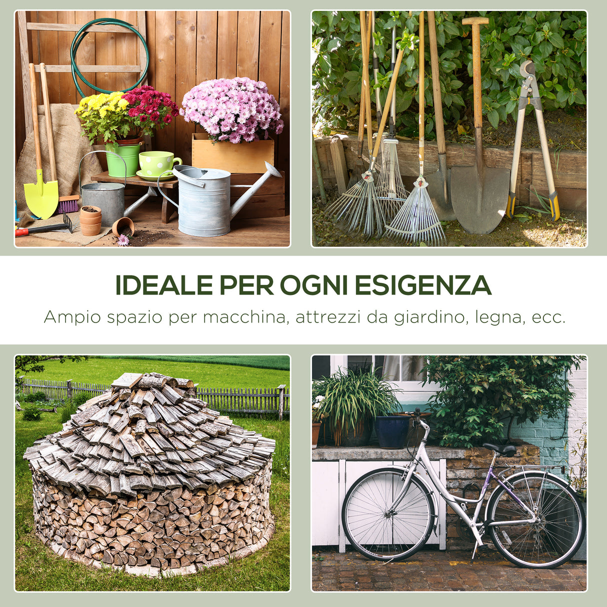 easycomfort tendone garage per auto moto e attrezzi in metallo e tessuto pe 240x200x202cm verde