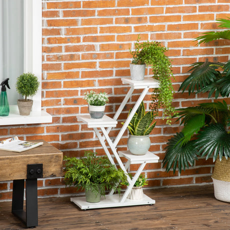 easycomfort scaletta portavasi a 4 livelli per interni ed esterni in mdf e acciaio 50.5x24x81 cm bianco