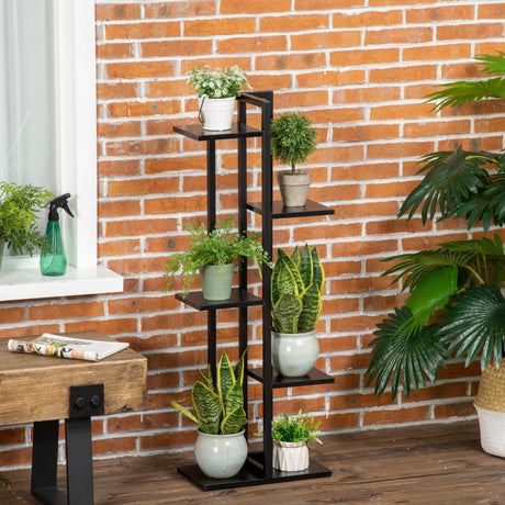 easycomfort scaletta portavasi a 5 livelli per interni ed esterni in mdf e acciaio 40x22x113 cm nero