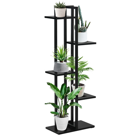 easycomfort scaletta portavasi a 5 livelli per interni ed esterni in mdf e acciaio 40x22x113 cm nero
