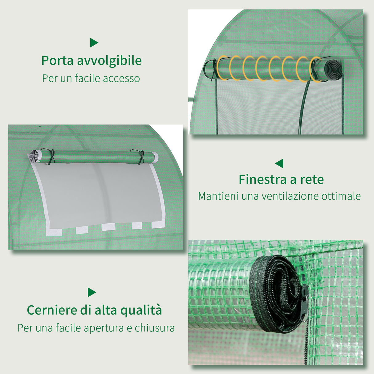 easycomfort serra da giardino a tunnel con porte e finestre avvolgibili in pe verde 180x180x200cm