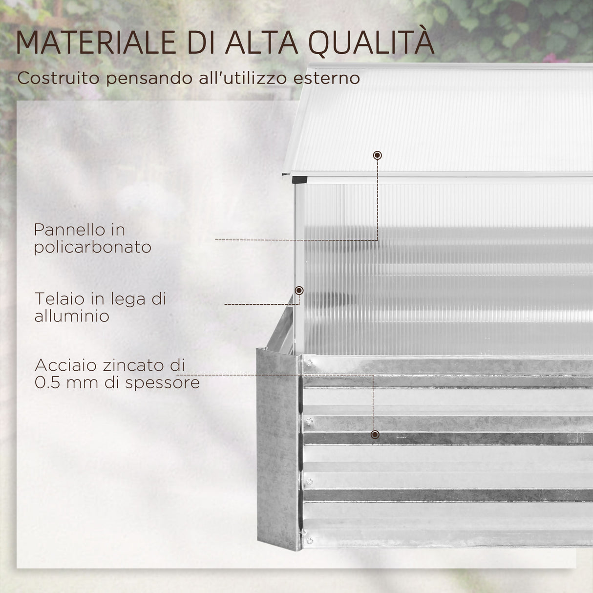 easycomfort fioriera in metallo rialzata con copertura in pc per uso esterno in giardino e balcone 126x107x57.5 67.5 cm