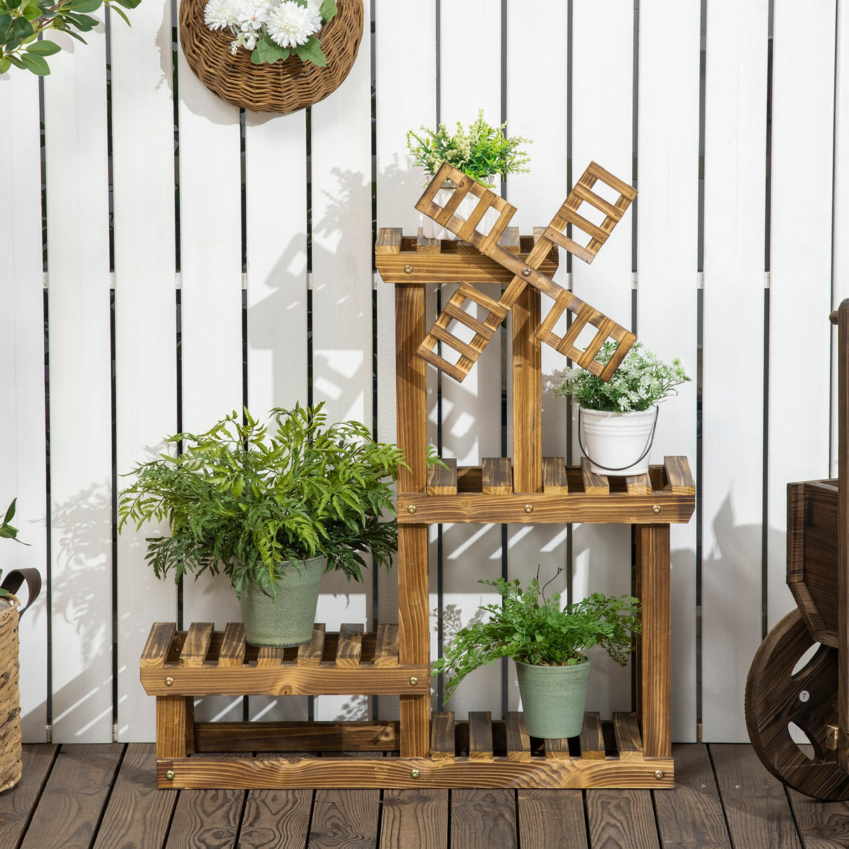 easycomfort scaffale per piante da esterno a 4 ripiani con decorazione a mulino 76x30x90 cm
