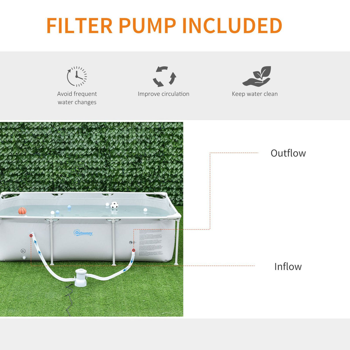 easycomfort piscina fuoriterra autoportante piscina rigida rettangolare con filtro e valvola in acciaio e pvc grigio 252x152x65cm