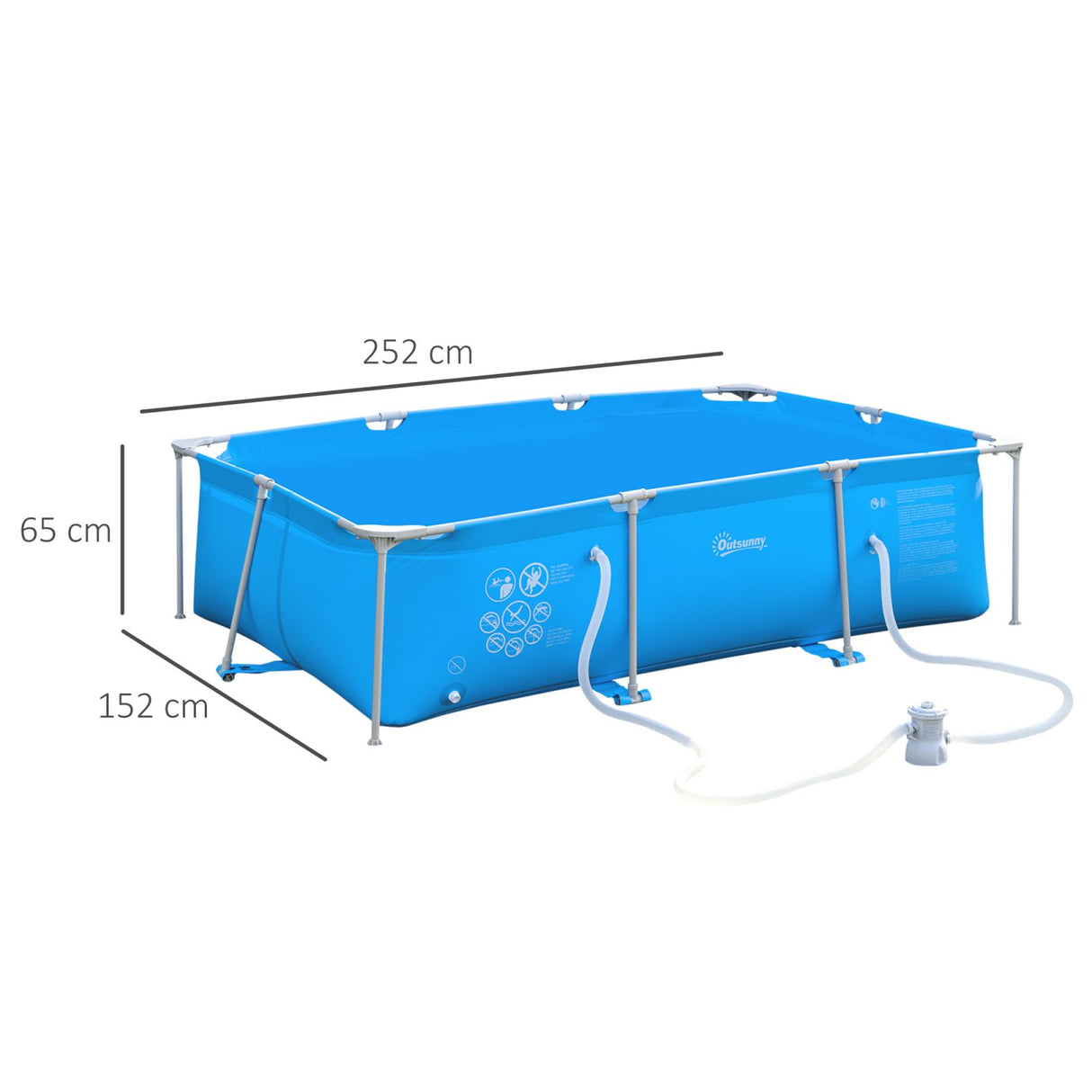 easycomfort piscina fuoriterra autoportante rigida rettangolare con filtro e valvola in acciaio e pvc blu 252x152x65cm