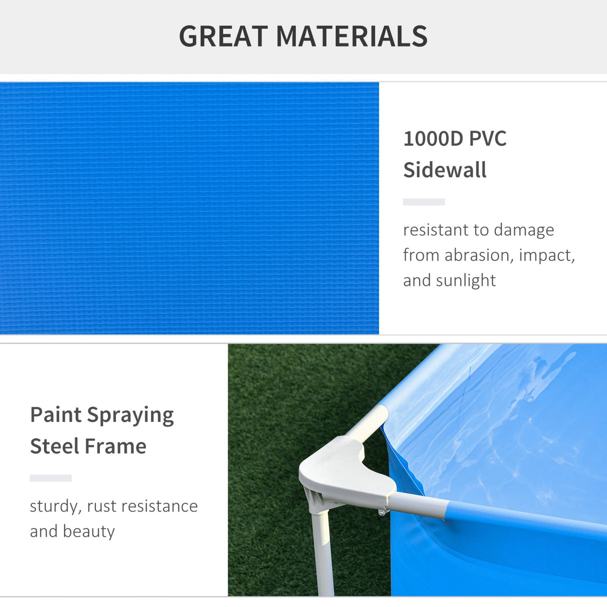 easycomfort piscina fuoriterra autoportante rigida rettangolare con filtro e valvola in acciaio e pvc blu 252x152x65cm