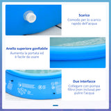 easycomfort piscina gonfiabile da giardino per 3 4 persone in pvc a 3 strati con valvola di scarico e pompa manuale inclusa 274x76cm blu