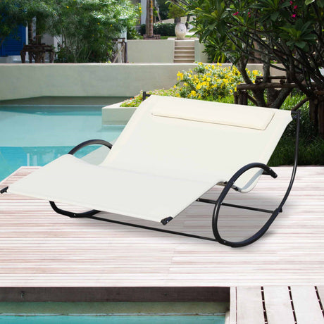 easycomfort lettino prendisole 2 posti sdraio da giardino a dondolo in metallo e textilene bianco crema