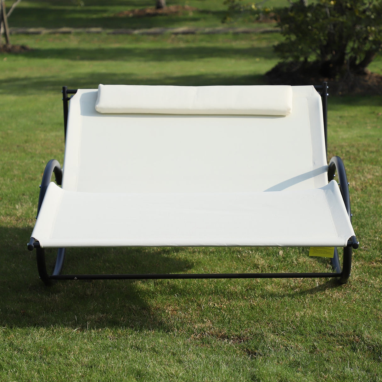 easycomfort lettino prendisole 2 posti sdraio da giardino a dondolo in metallo e textilene bianco crema