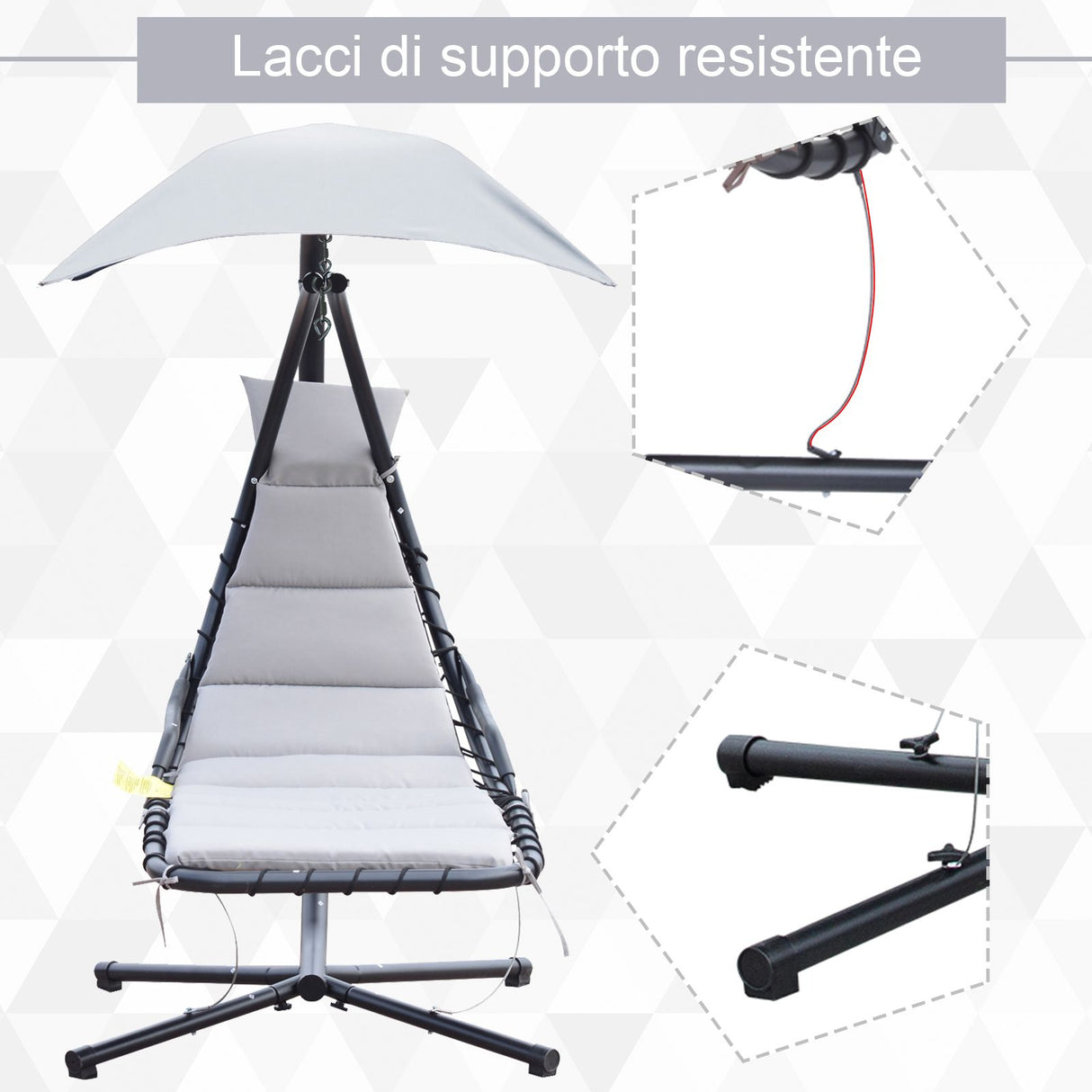 easycomfort easycomfort sdraio da giardino a dondolo relax chaise longue di lusso con tettuccio grigio