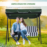 easycomfort easycomfort dondolo da giardino 3 posti con tetto e struttura in acciaio a righe verde e bianco
