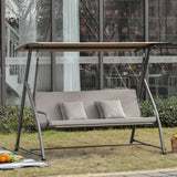 easycomfort dondolo da giardino 3 posti con tettuccio in acciaio e poliestere beige