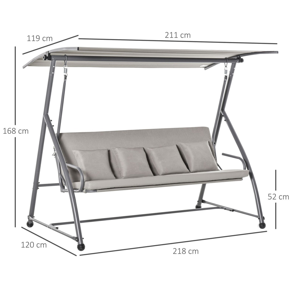 easycomfort dondolo da giardino 3 posti con tettuccio in acciaio e poliestere beige