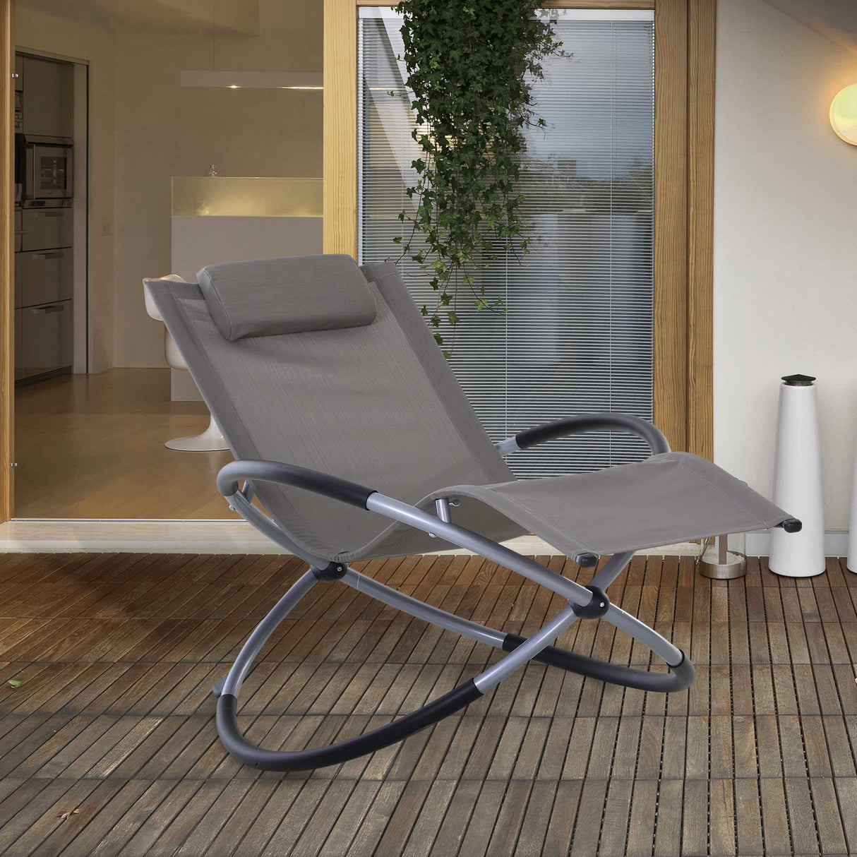 easycomfort easycomfort sedia a dondolo in texilene zero gravity grigio 154x80x84cm