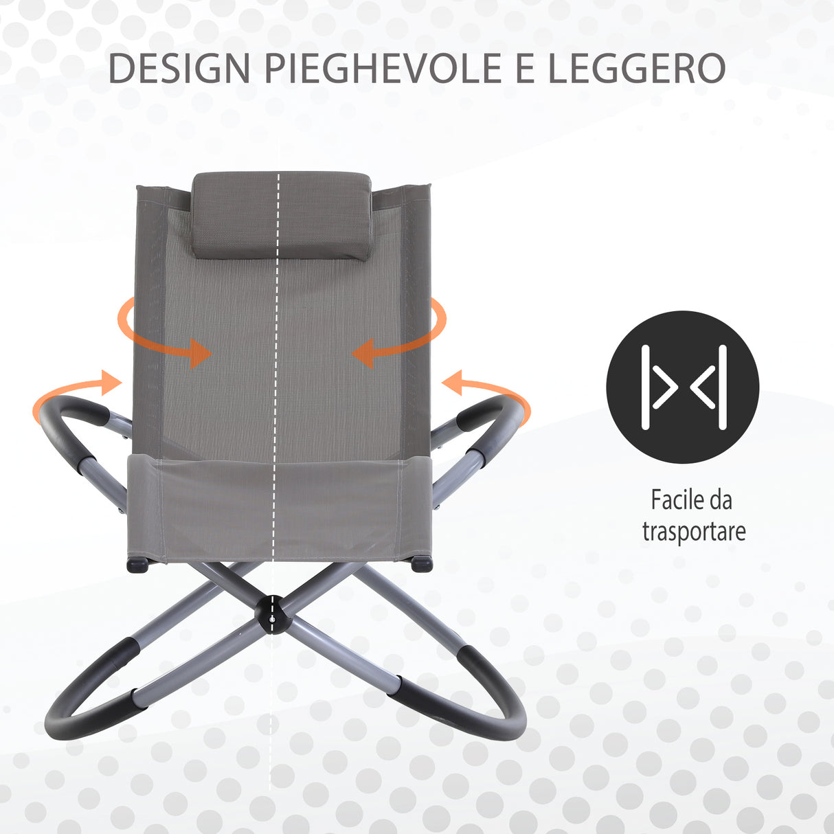 easycomfort easycomfort sedia a dondolo in texilene zero gravity grigio 154x80x84cm