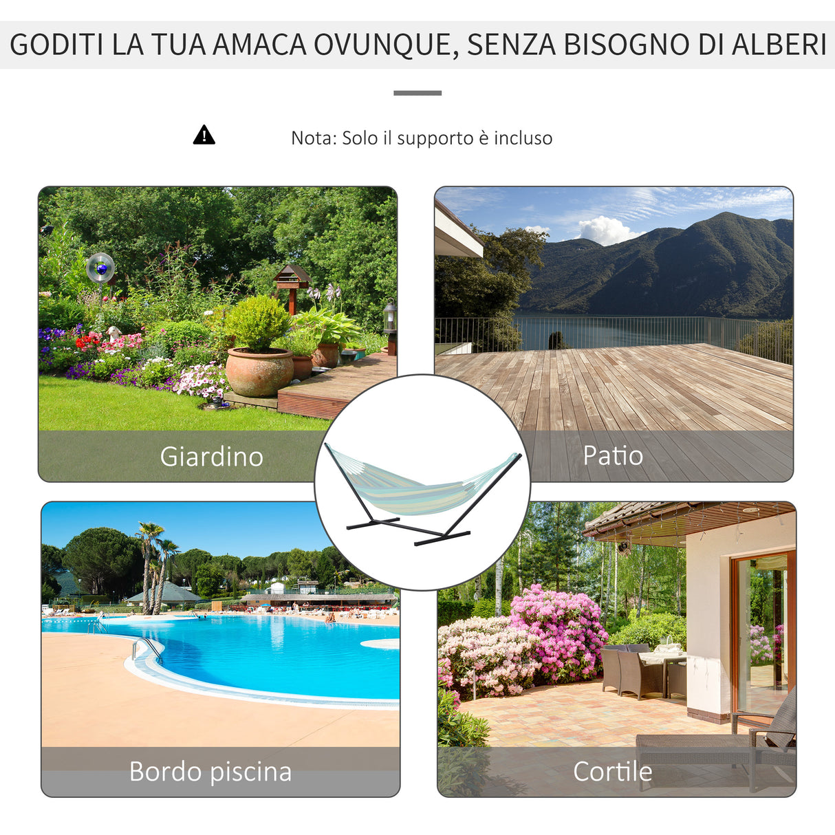 easycomfort easycomfort struttura portante per amaca supporto max. 150 kg in metallo nero 360x92x115cm