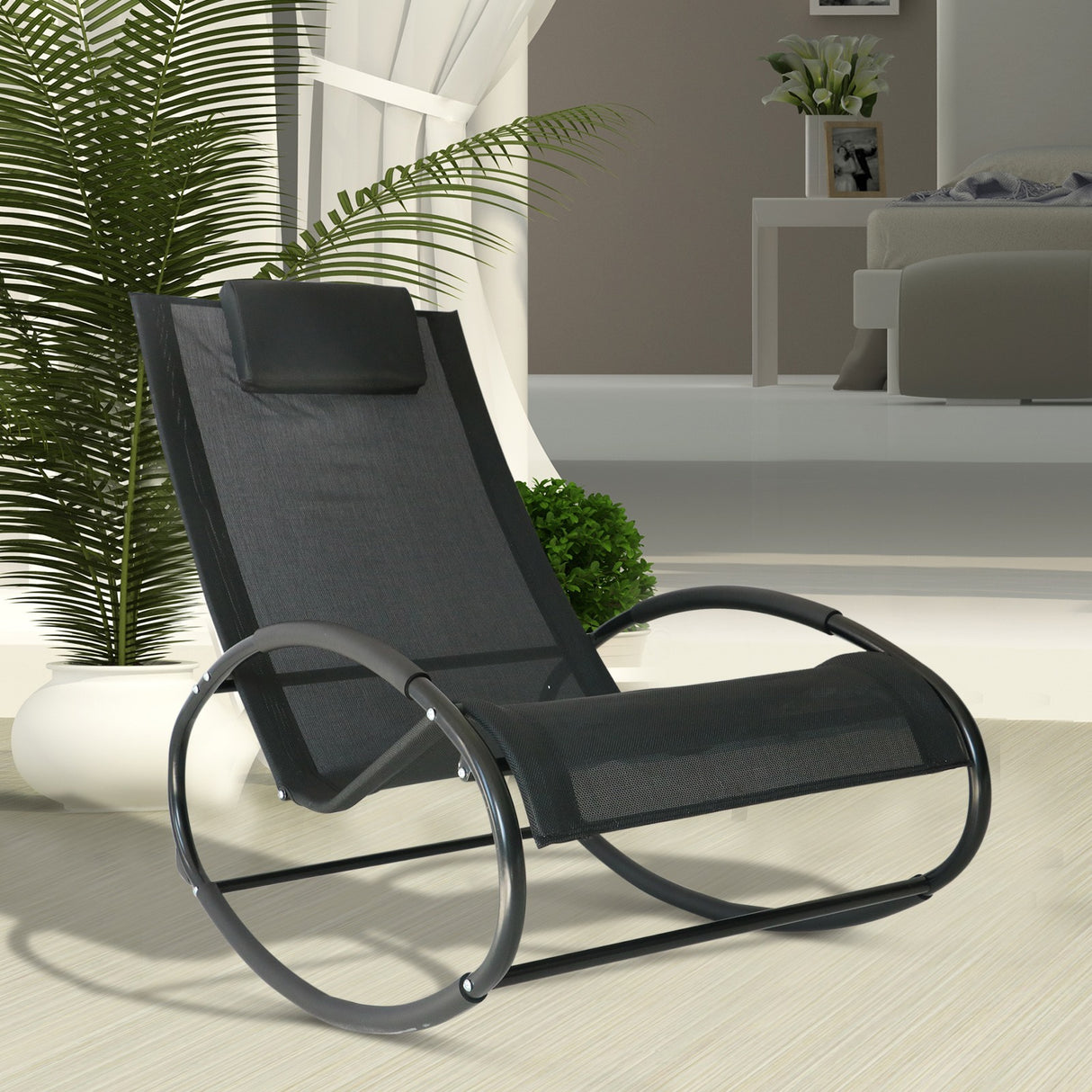 easycomfort easycomfort sdraio dondolo da esterno telaio in acciaio rivestimento in textilene nero