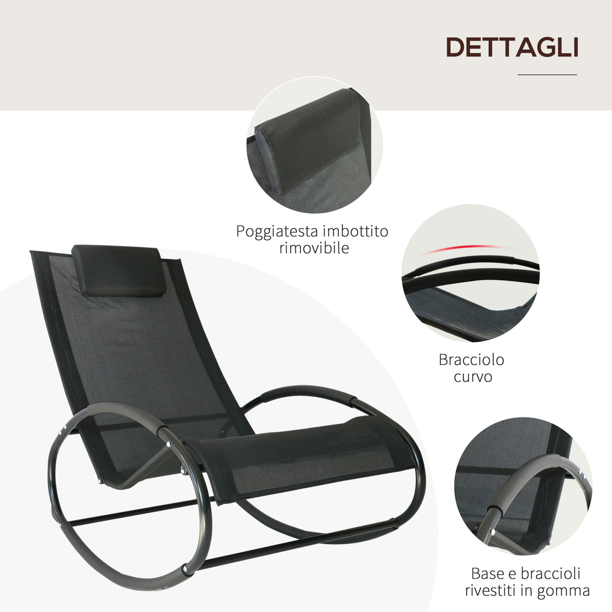 easycomfort easycomfort sdraio dondolo da esterno telaio in acciaio rivestimento in textilene nero
