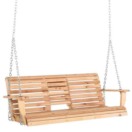 easycomfort easycomfort dondolo sospeso 3 posti in legno con tavolino pieghevole e portabicchieri