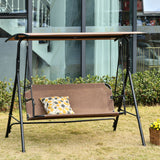 easycomfort easycomfort dondolo da giardino terrazza 3 posti con tettuccio regolabile in metallo e texteline 172x110x155cm marrone