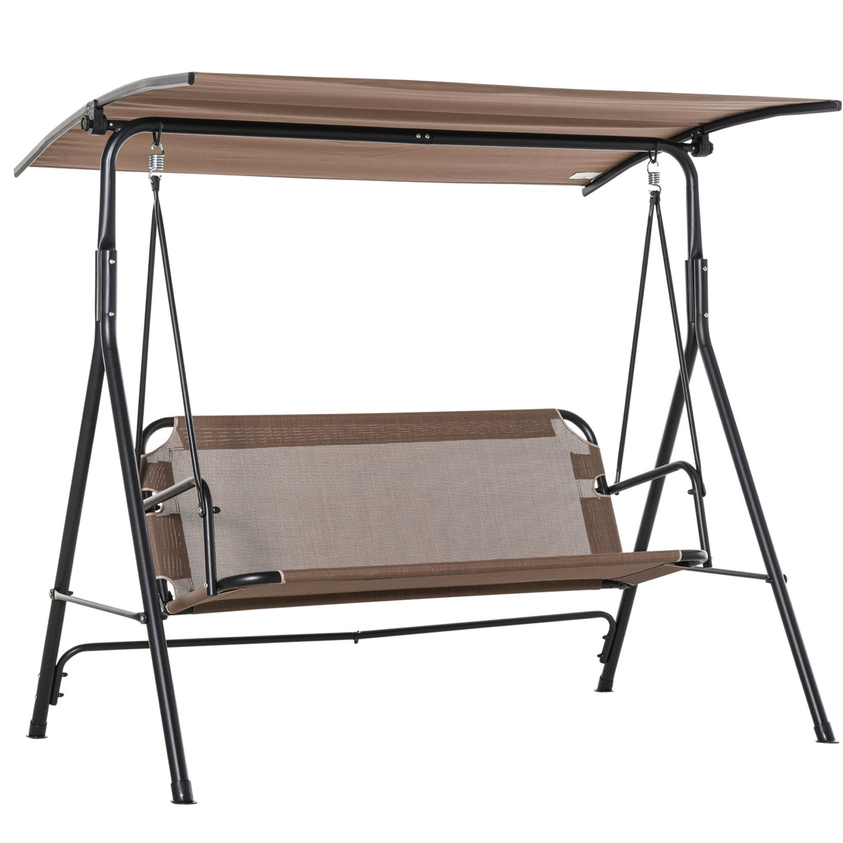 easycomfort easycomfort dondolo da giardino terrazza 3 posti con tettuccio regolabile in metallo e texteline 172x110x155cm marrone