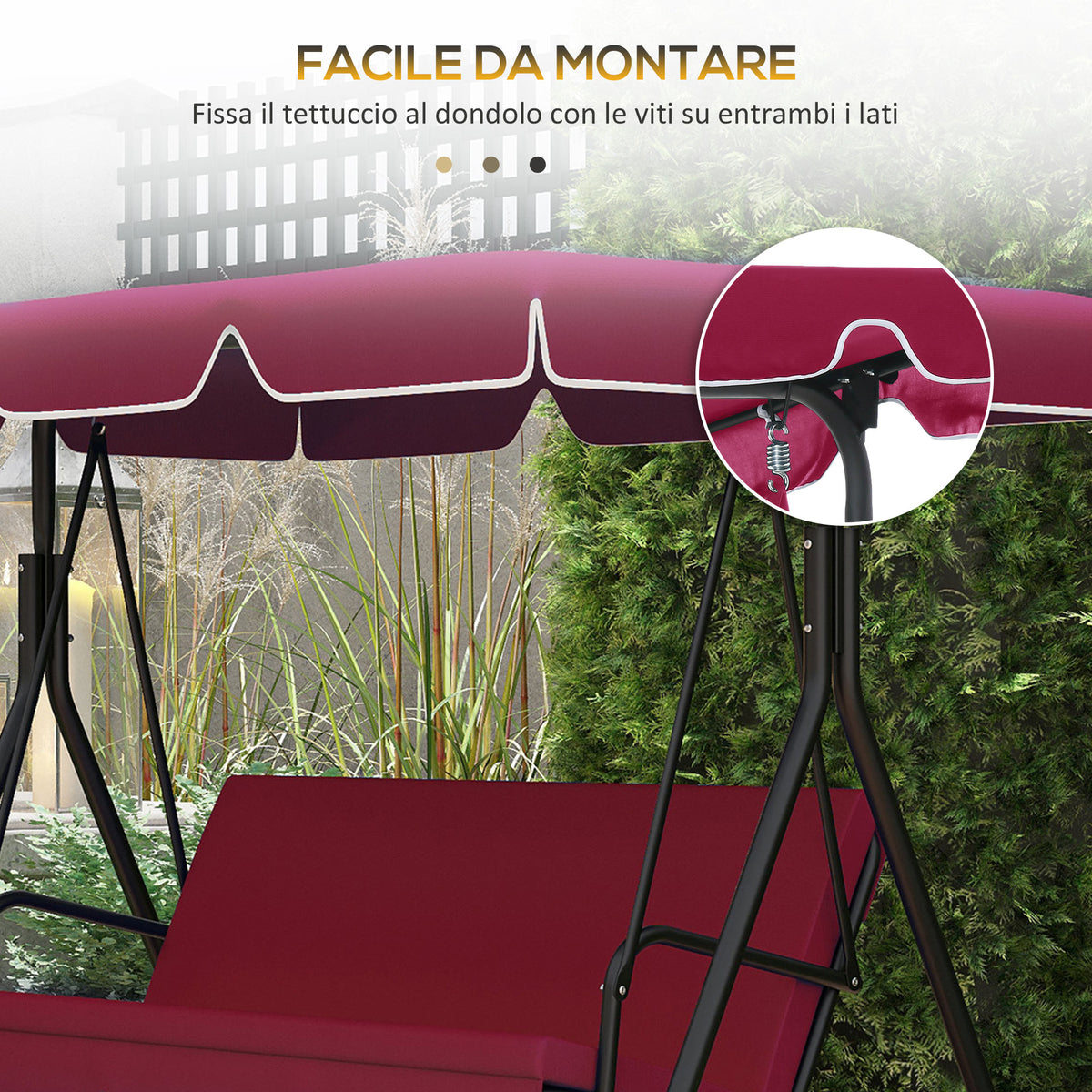 easycomfort tettuccio di ricambio per dondolo in poliestere con protezione uv50+ 192x144cm rosso
