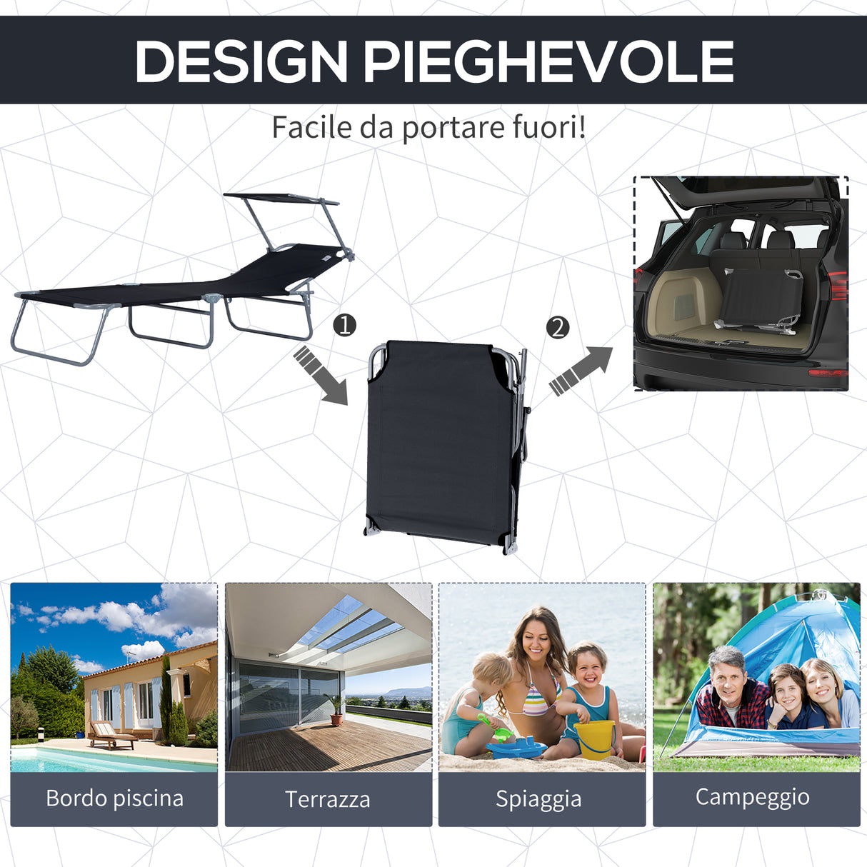 easycomfort easycomfort sdraio prendisole con tettuccio pieghvole schienale reclinabile nero