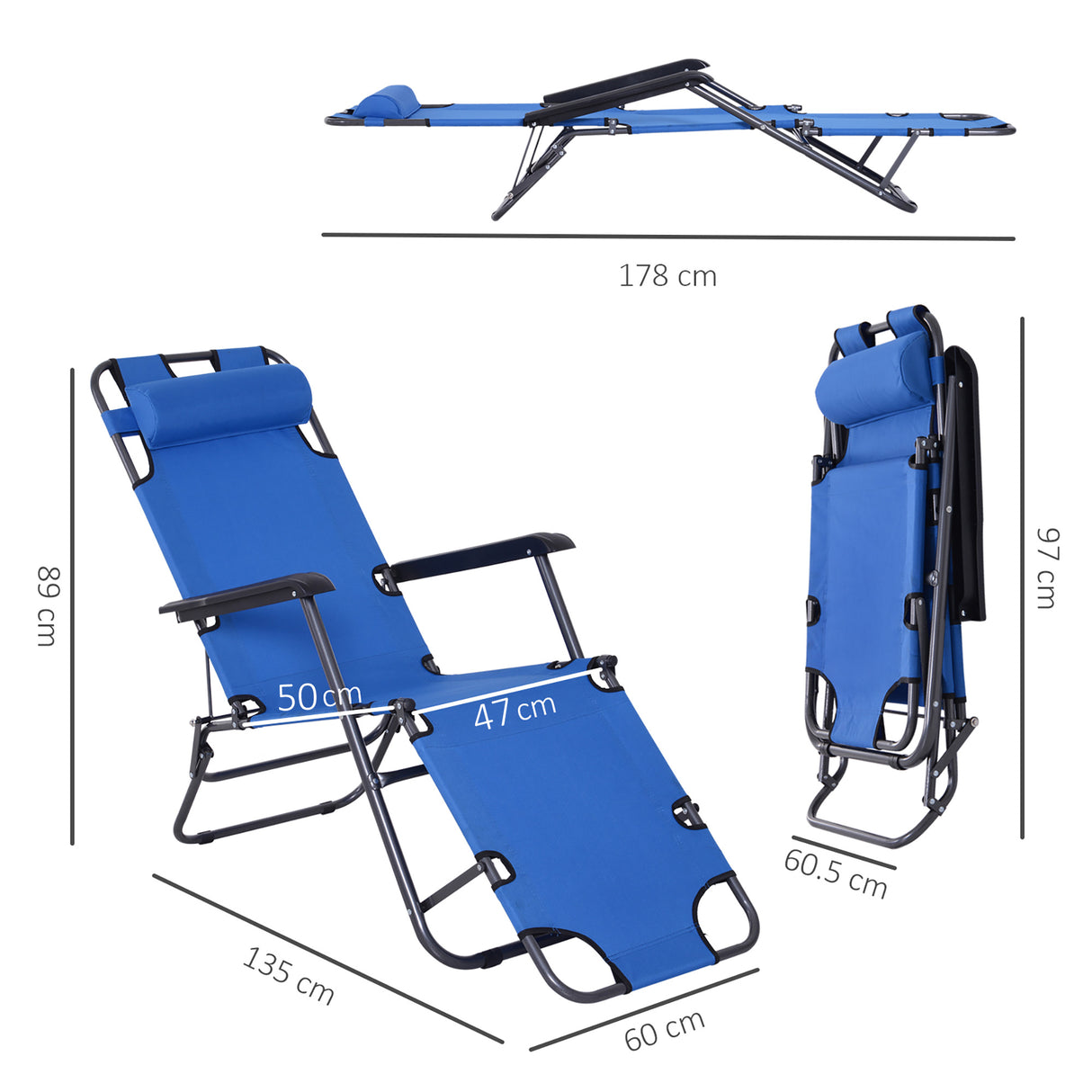 easycomfort lettino sdraio pieghevole e richiudibile da giardino in tessuto oxford 135x60x89cm blu